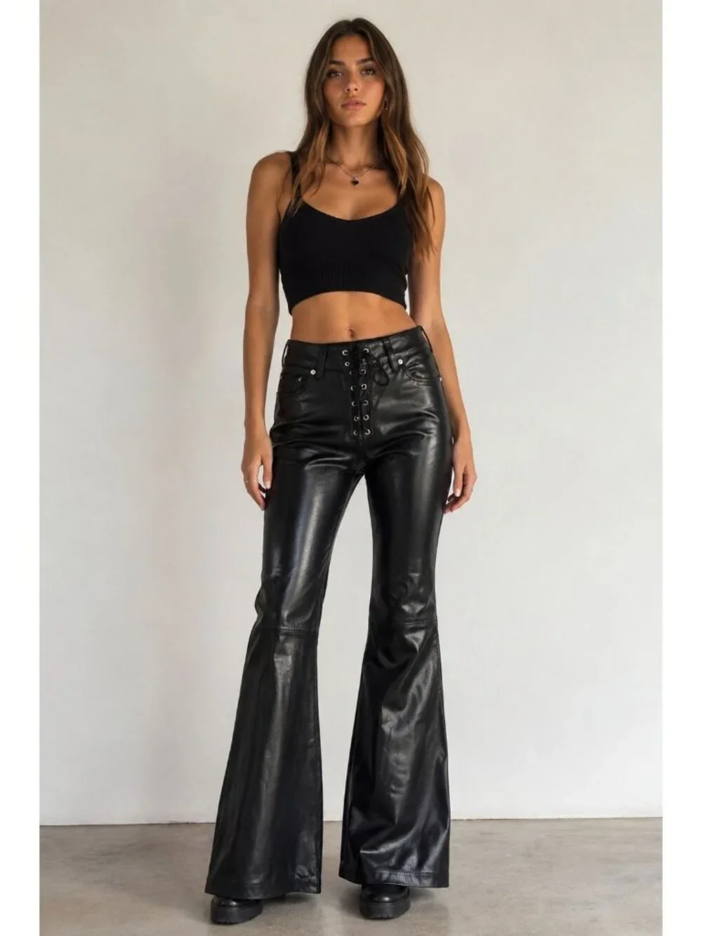 NWT $1k Zadig & Voltaire High Rise Lace Up Corset Flare Leather Pants Black Size